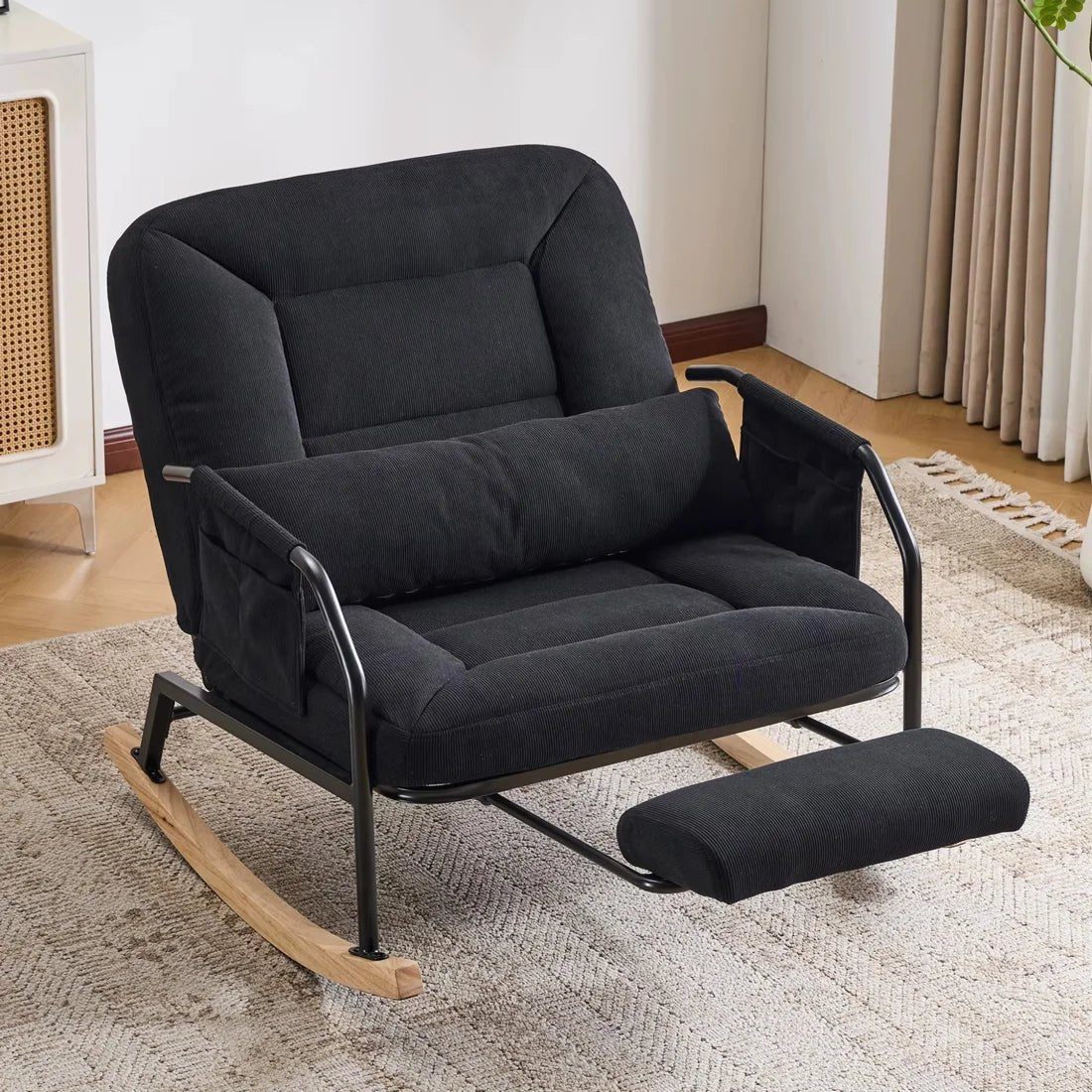 MODULA – Reclining Rocking Chair 4 Positions Corduroy Velvet & Footrest