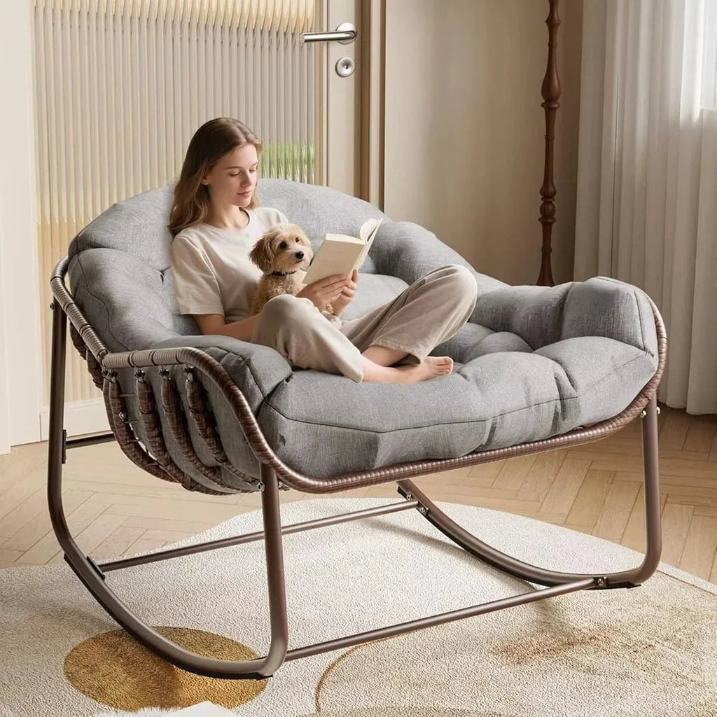 OVALA – XXL Rattan Rocking Chair Egg Shape High-Density 15 cm Cushion