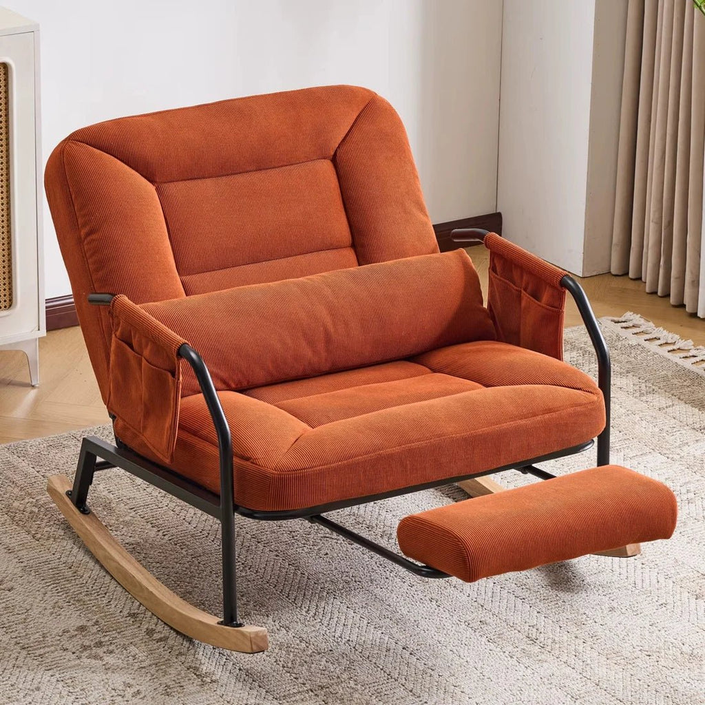 MODULA – Reclining Rocking Chair 4 Positions Corduroy Velvet & Footrest