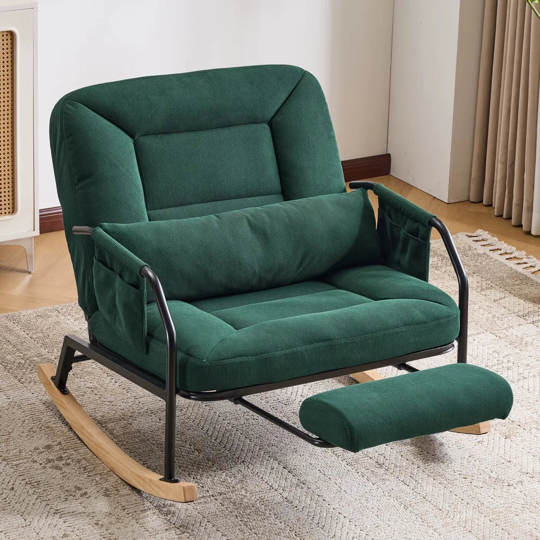 MODULA – Reclining Rocking Chair 4 Positions Corduroy Velvet & Footrest
