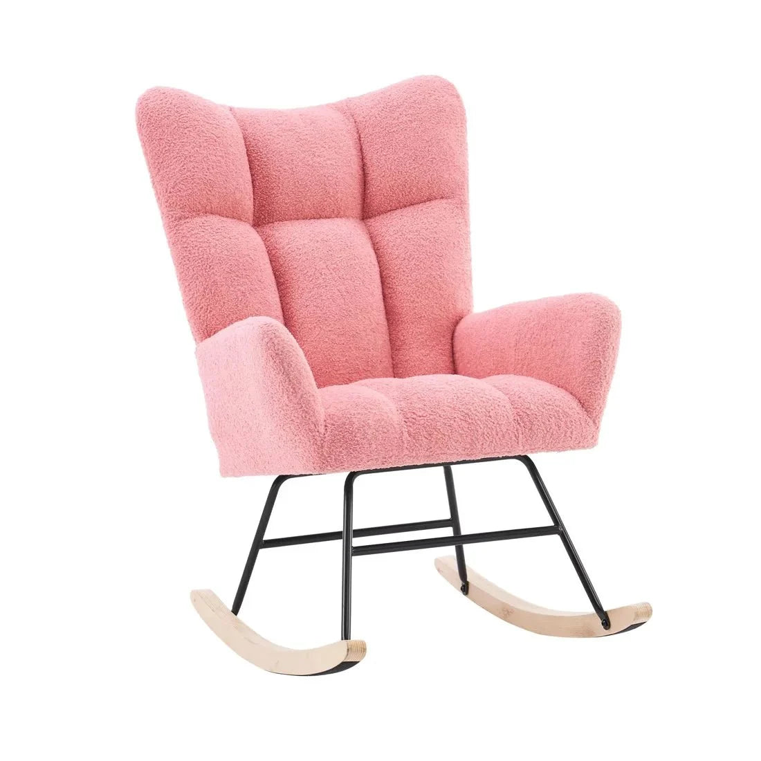 BOUCLA – Bouclé Fabric Rocking Armchair High Wingback Scandinavian