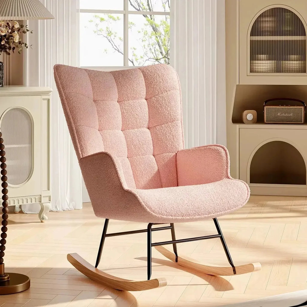 TENDRA – Cocooning Teddy Rocking Chair High Back Solid Wood Legs