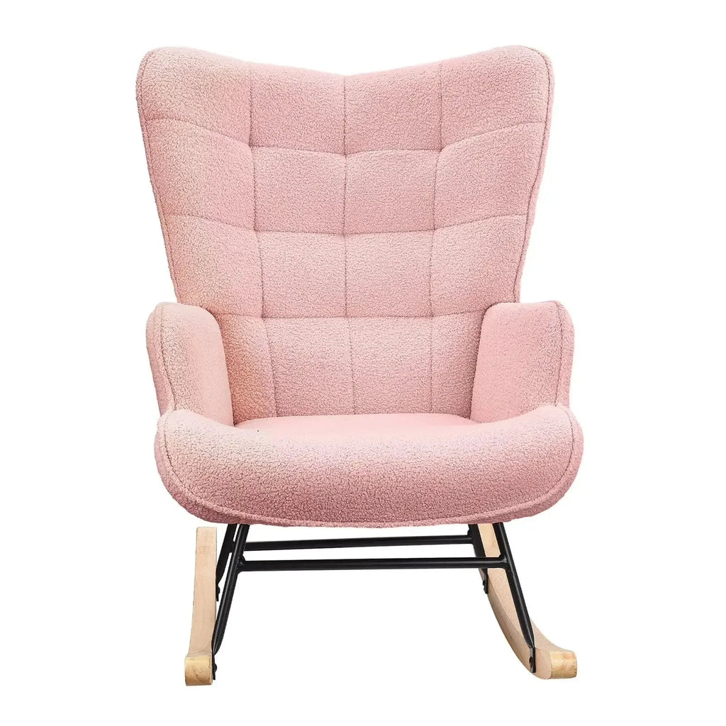 TENDRA – Cocooning Teddy Rocking Chair High Back Solid Wood Legs