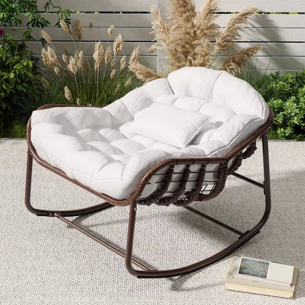 OVALA – XXL Rattan Rocking Chair Egg Shape High-Density 15 cm Cushion