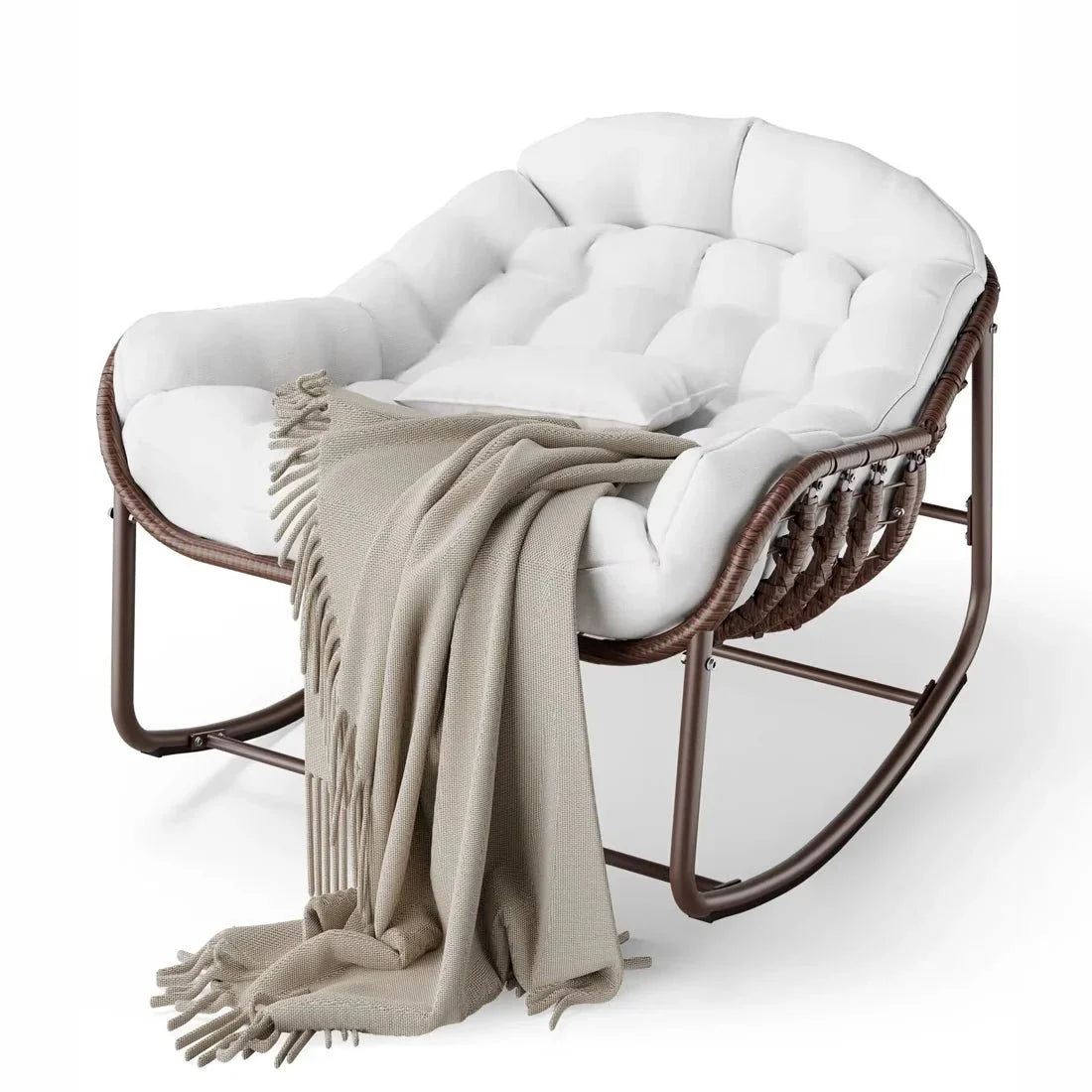 OVALA – XXL Rattan Rocking Chair Egg Shape High-Density 15 cm Cushion
