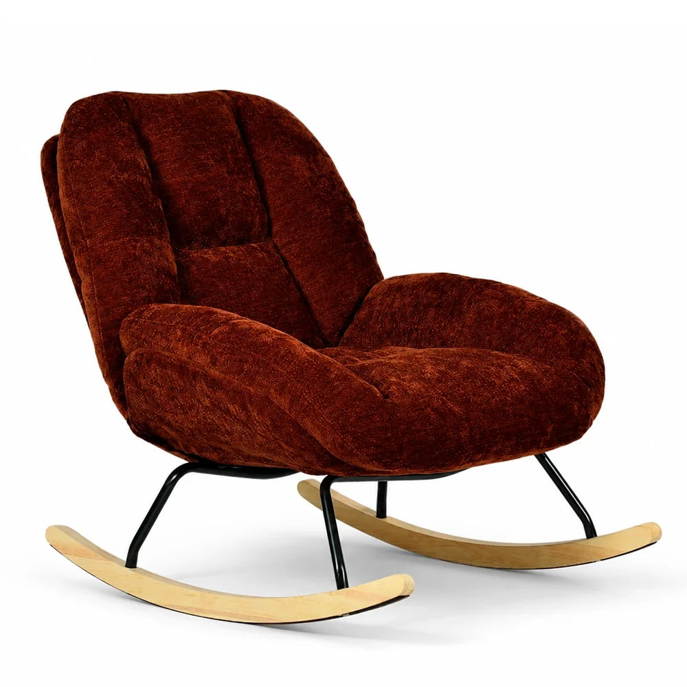 RUBIA – Scandinavian Rocking Armchair Terracotta Chenille High Back