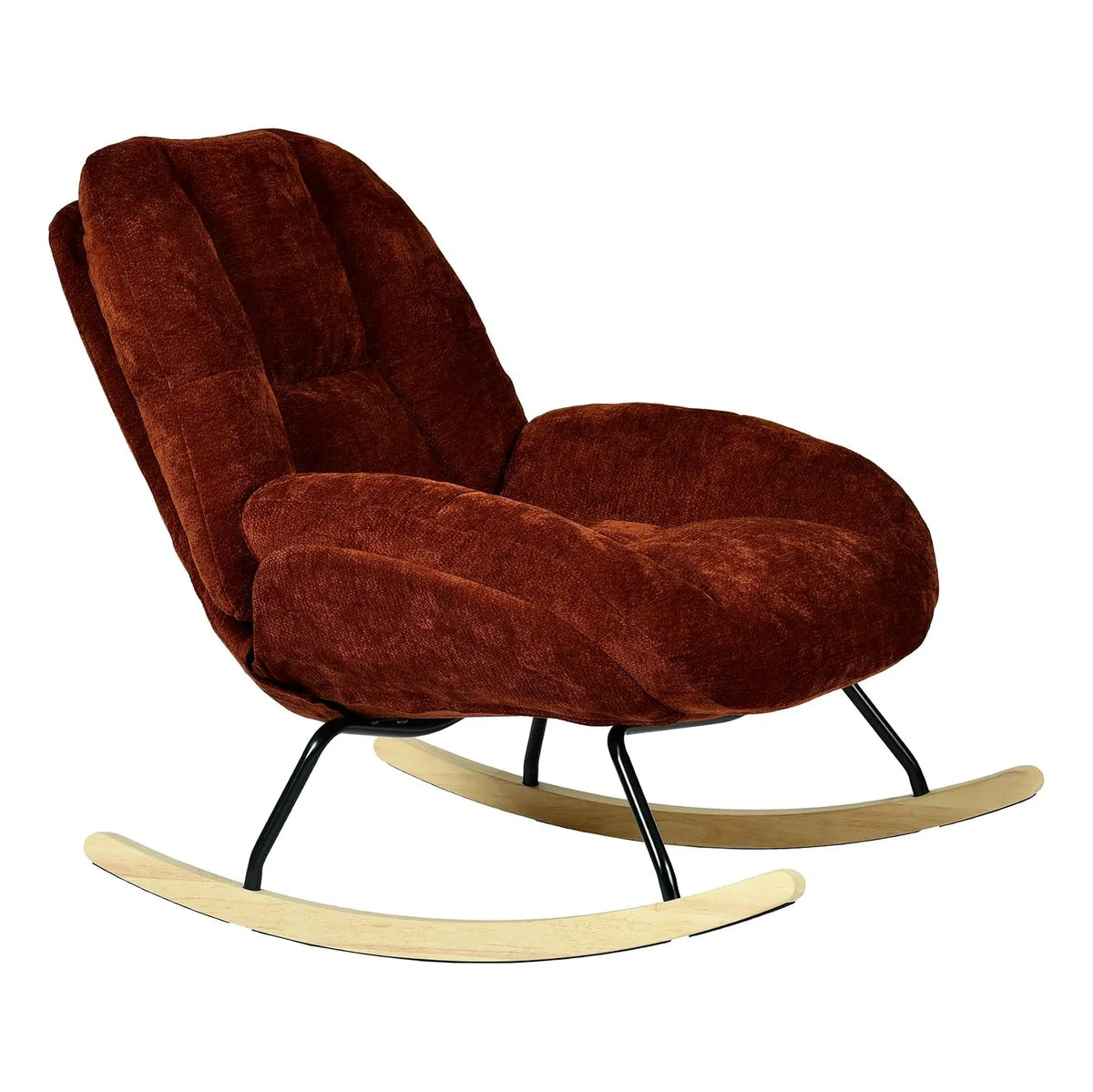 RUBIA – Scandinavian Rocking Armchair Terracotta Chenille High Back