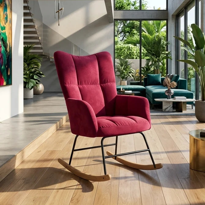 PRISMA – Tufted Velvet Rocking Chair Solid Rubberwood Legs 7 Colours