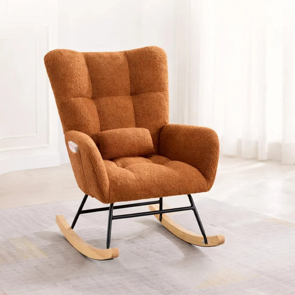 ALVKA – Teddy Bouclé Wingback Rocking Chair Removable Headrest Nursing
