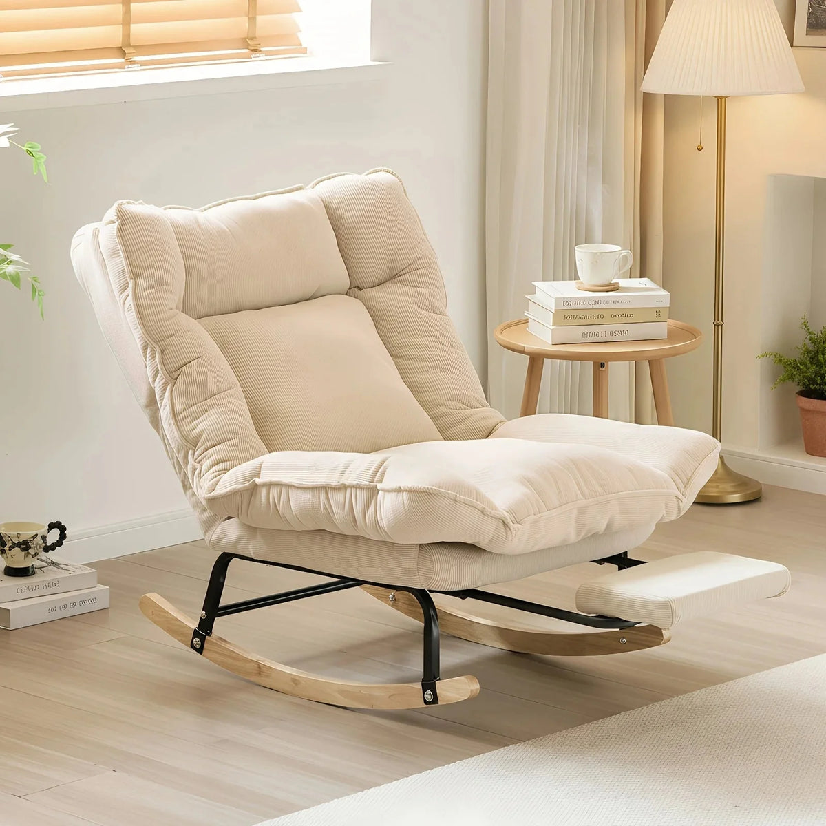 FLEXA – Reclining Rocking Chair 90° to 180° Corduroy Velvet & Footrest
