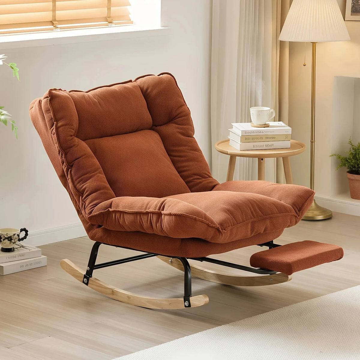 FLEXA – Reclining Rocking Chair 90° to 180° Corduroy Velvet & Footrest
