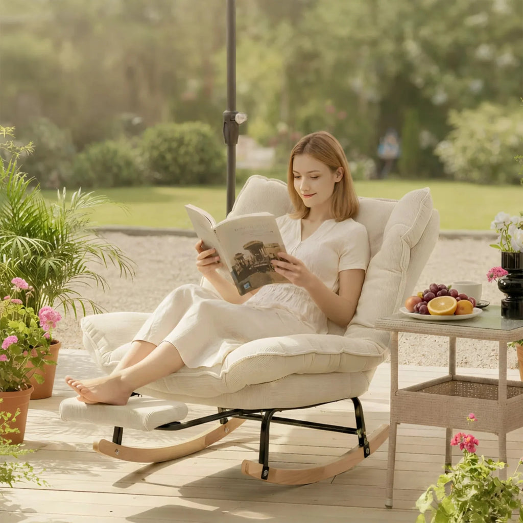 FLEXA – Reclining Rocking Chair 90° to 180° Corduroy Velvet & Footrest