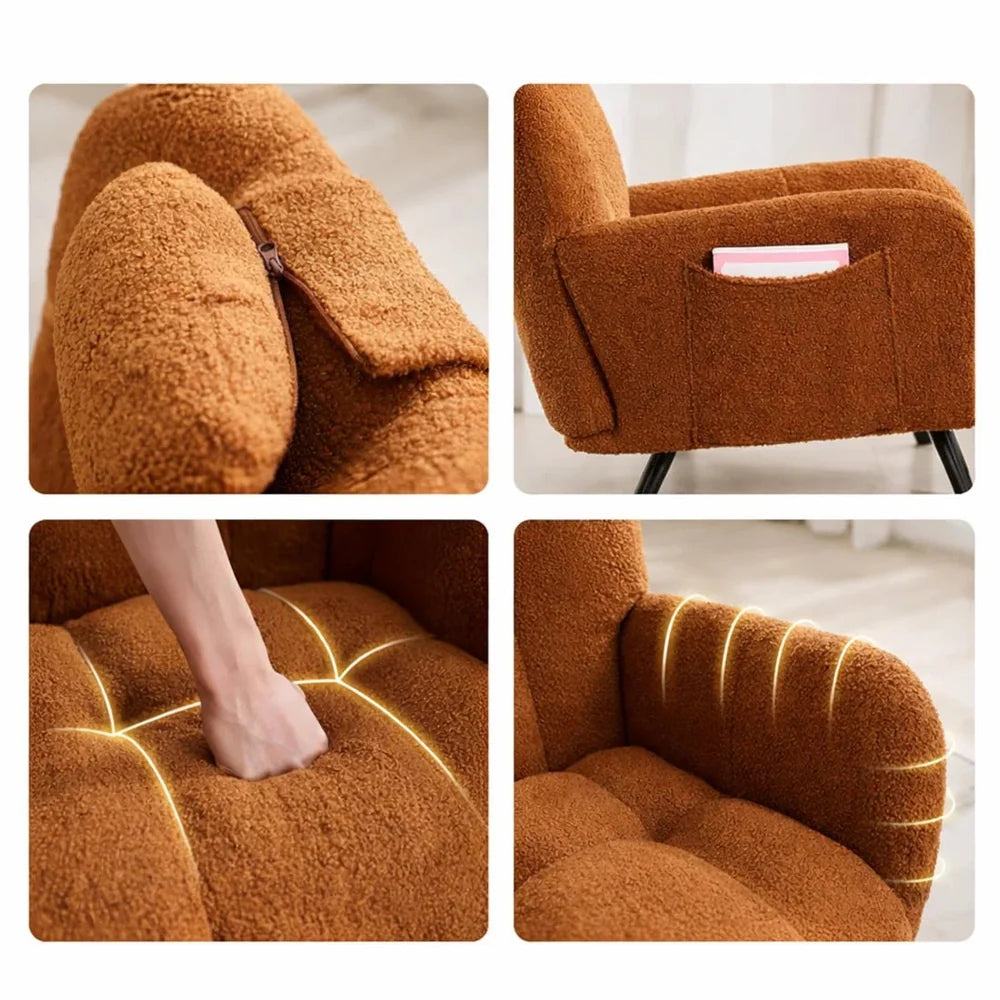 ALVKA – Teddy Bouclé Wingback Rocking Chair Removable Headrest Nursing
