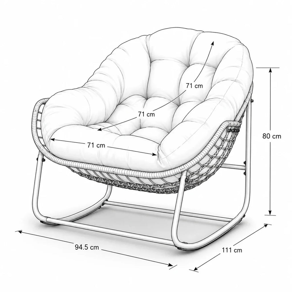 LUNARA – Papasan Rocking Chair Woven Rattan & Corduroy Velvet UV-Resistant