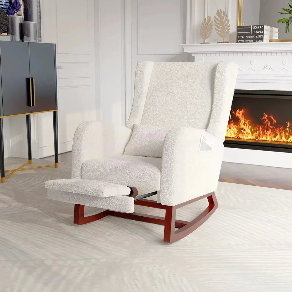 IVORA – Ivory Teddy Velvet Rocking Chair Footrest & Lumbar Cushion