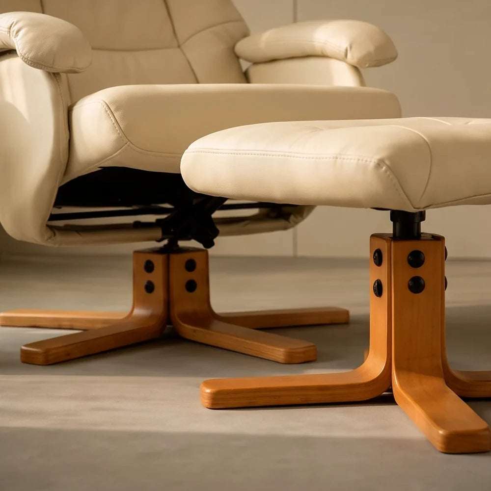 SKANDA – Faux Leather Recliner Armchair Beige 360° Swivel 135° Reclining