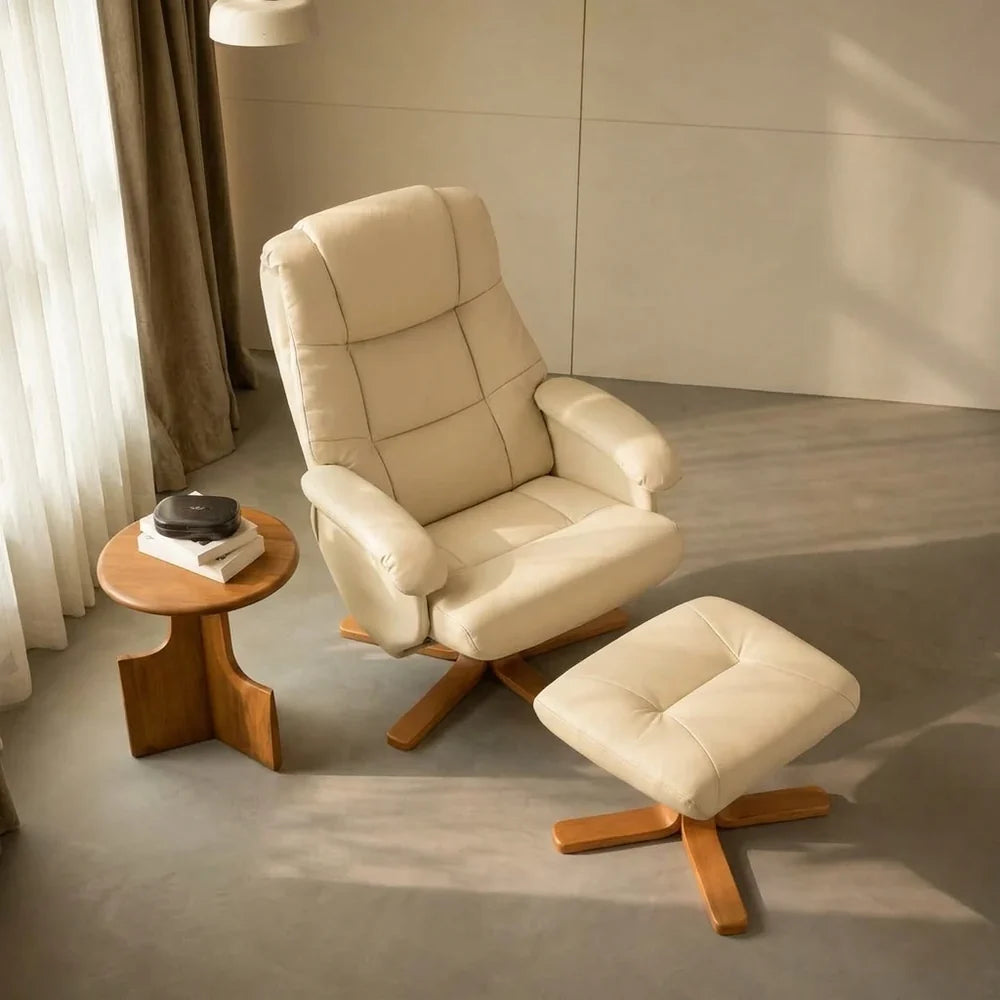SKANDA – Faux Leather Recliner Armchair Beige 360° Swivel 135° Reclining