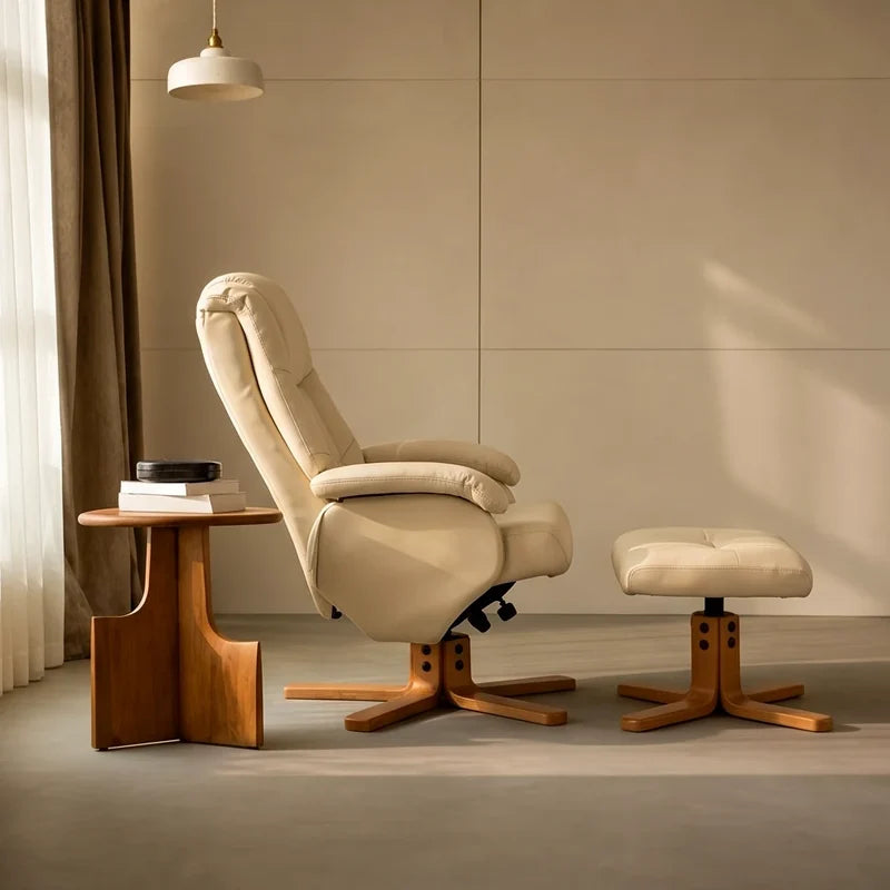 SKANDA – Faux Leather Recliner Armchair Beige 360° Swivel 135° Reclining