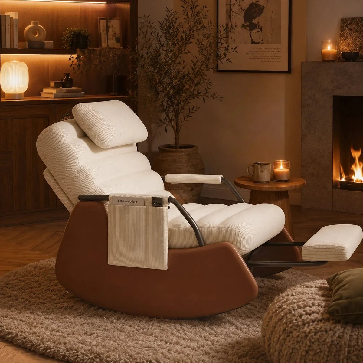 CURVA – Corduroy Velvet Rocking Chair 3-Position Recline Built-In Footrest