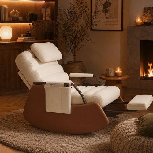 CURVA – Corduroy Velvet Rocking Chair 3-Position Recline Built-In Footrest