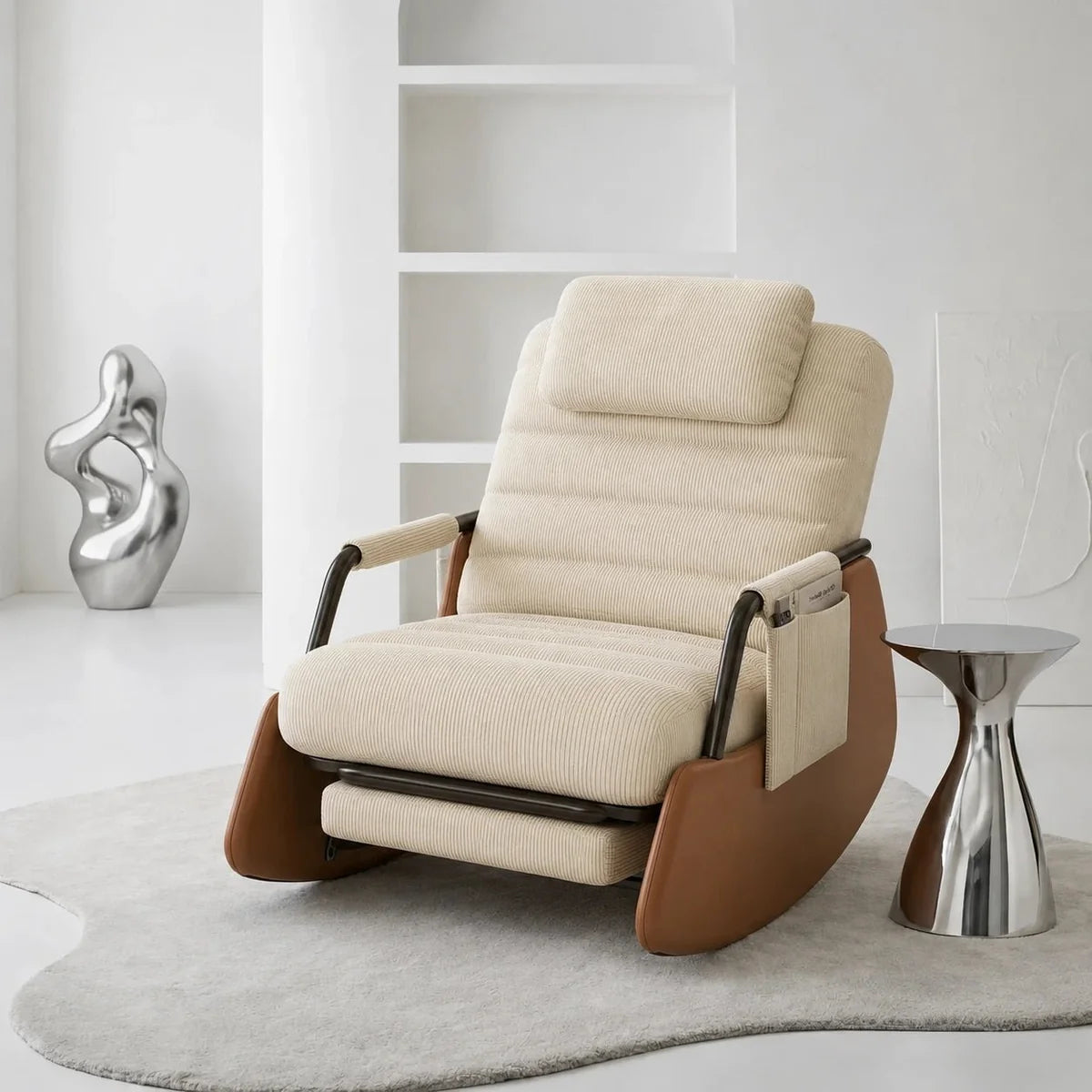 CURVA – Corduroy Velvet Rocking Chair 3-Position Recline Built-In Footrest