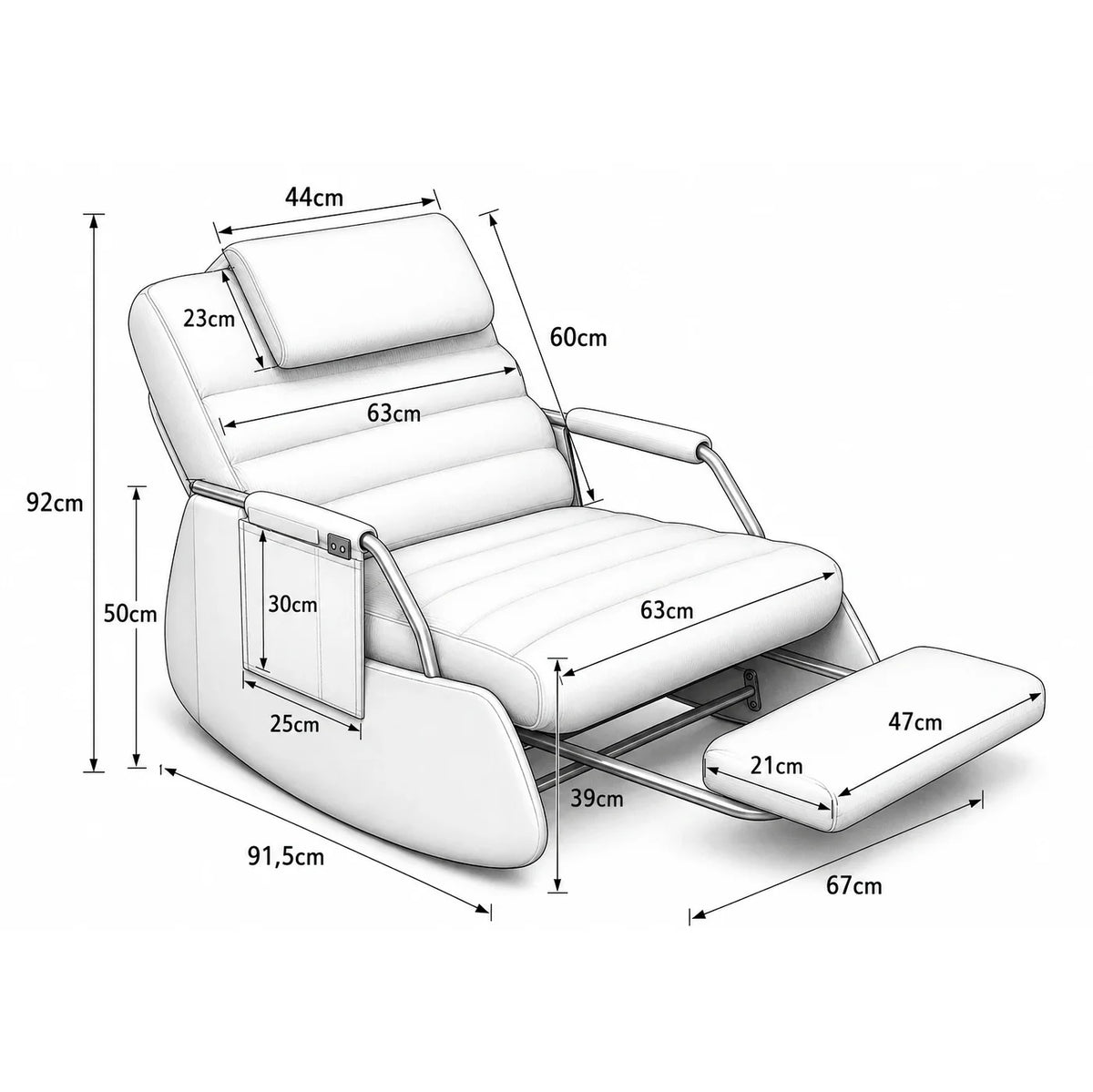 CURVA – Corduroy Velvet Rocking Chair 3-Position Recline Built-In Footrest