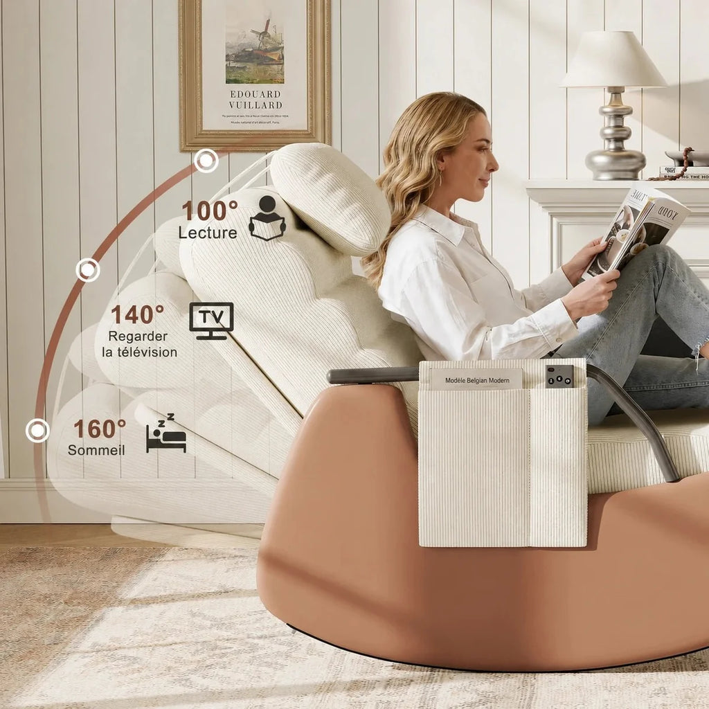 CURVA – Corduroy Velvet Rocking Chair 3-Position Recline Built-In Footrest