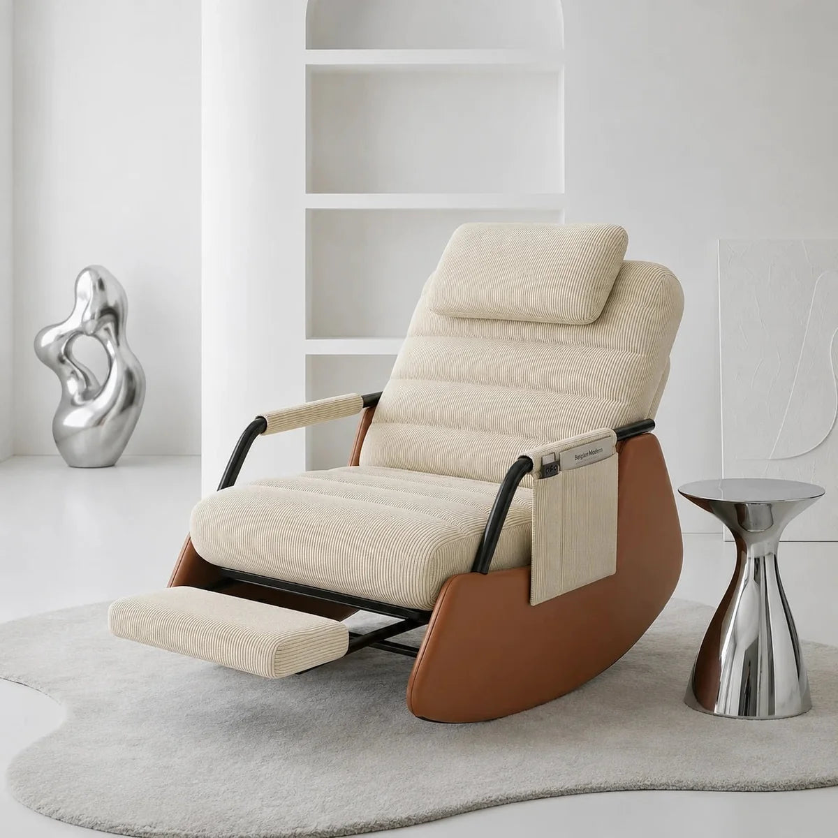 CURVA – Corduroy Velvet Rocking Chair 3-Position Recline Built-In Footrest