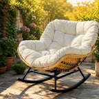 TERAKA – Papasan Rocking Chair Solid PE Rattan Outdoor 15 cm Thick Cushion