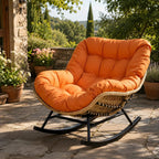 TERAKA – Papasan Rocking Chair Solid PE Rattan Outdoor 15 cm Thick Cushion