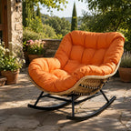 TERAKA – Papasan Rocking Chair Solid PE Rattan Outdoor 15 cm Thick Cushion