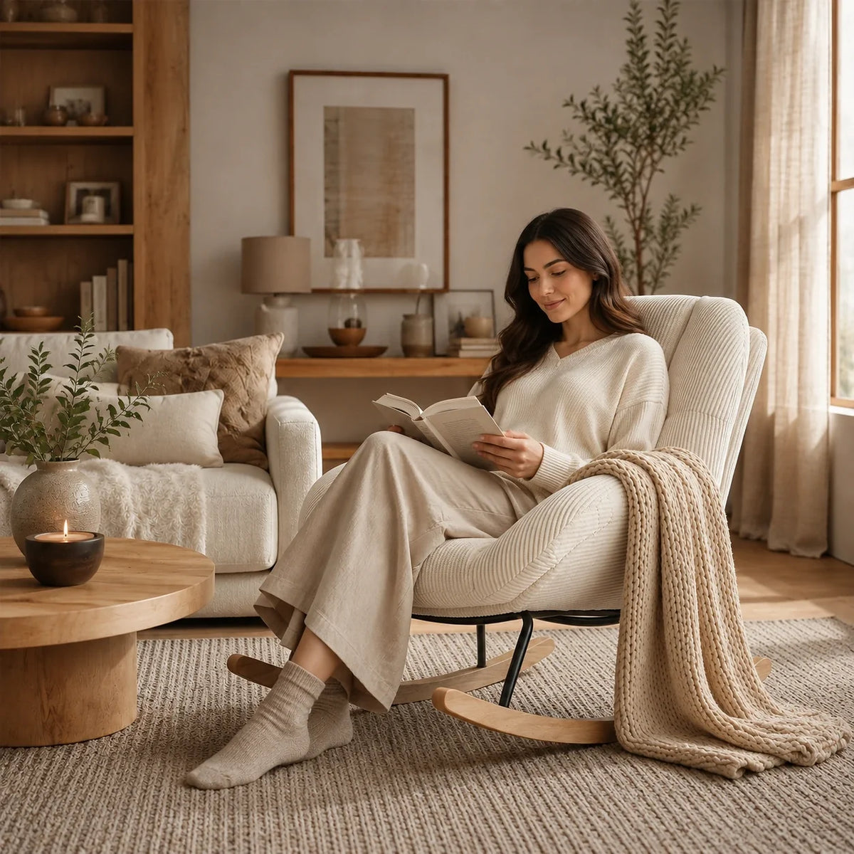 VELVA – Scandinavian Rocking Armchair Corduroy Velvet High Back Nursing