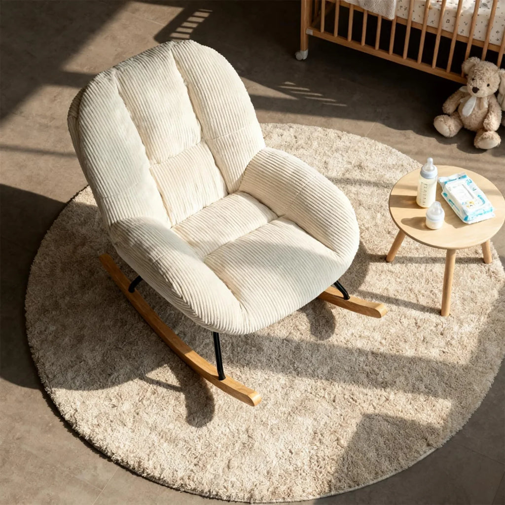 VELVA – Scandinavian Rocking Armchair Corduroy Velvet High Back Nursing