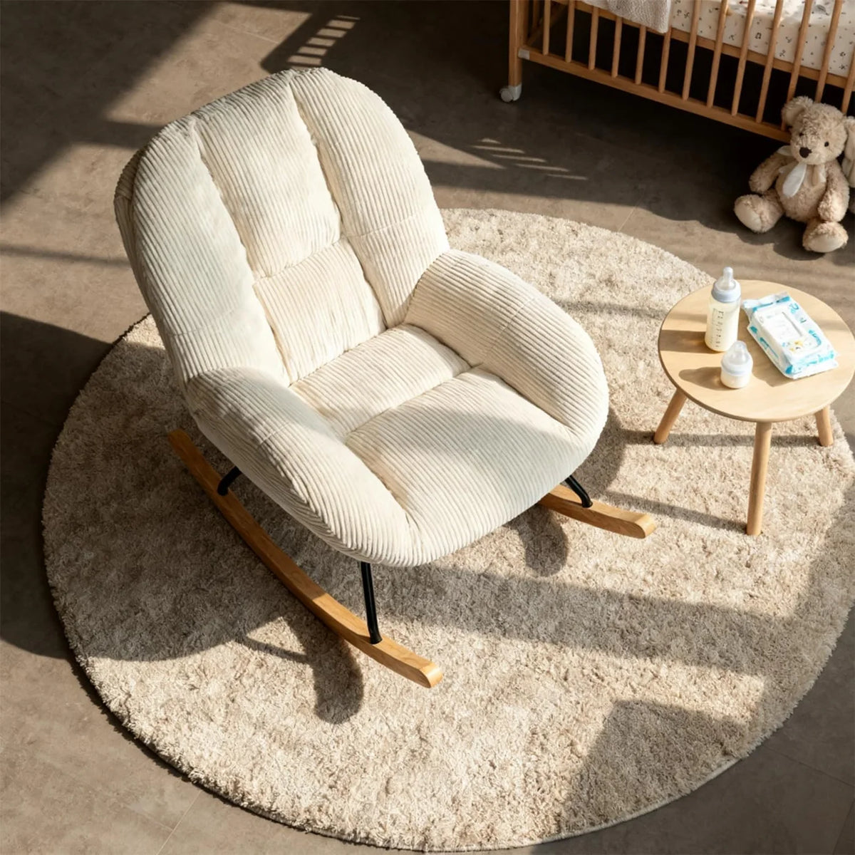 VELVA – Scandinavian Rocking Armchair Corduroy Velvet High Back Nursing
