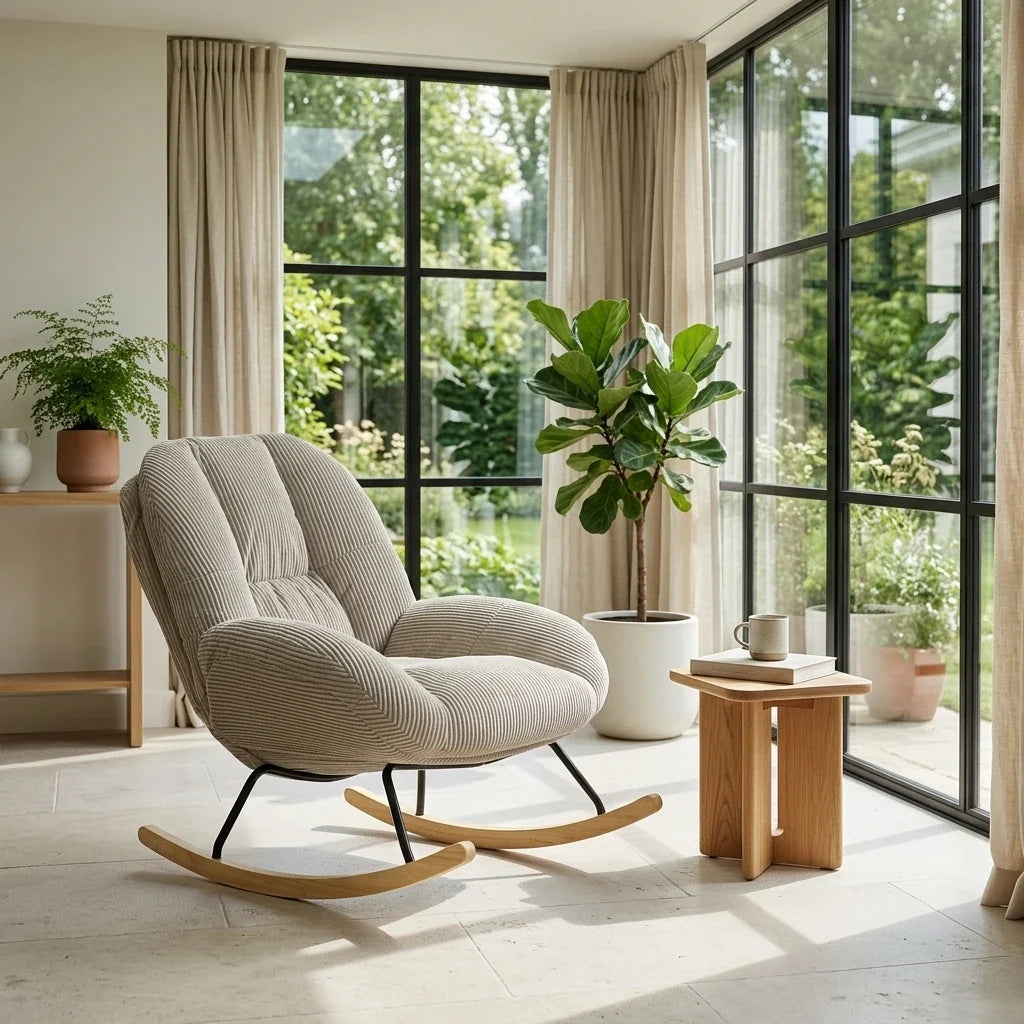 VELVA – Scandinavian Rocking Armchair Corduroy Velvet High Back Nursing