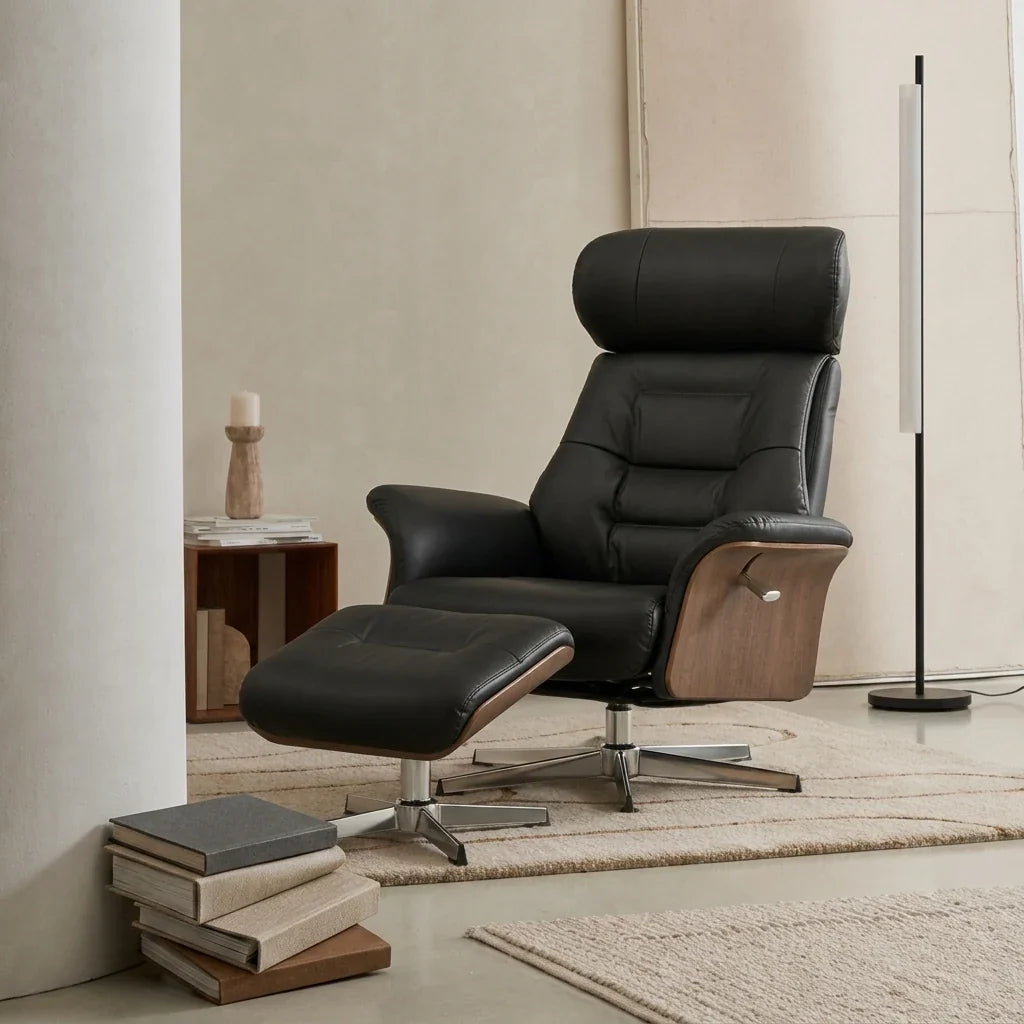 ELVIK – Faux Leather Recliner Armchair Black Adjustable Headrest & Footrest