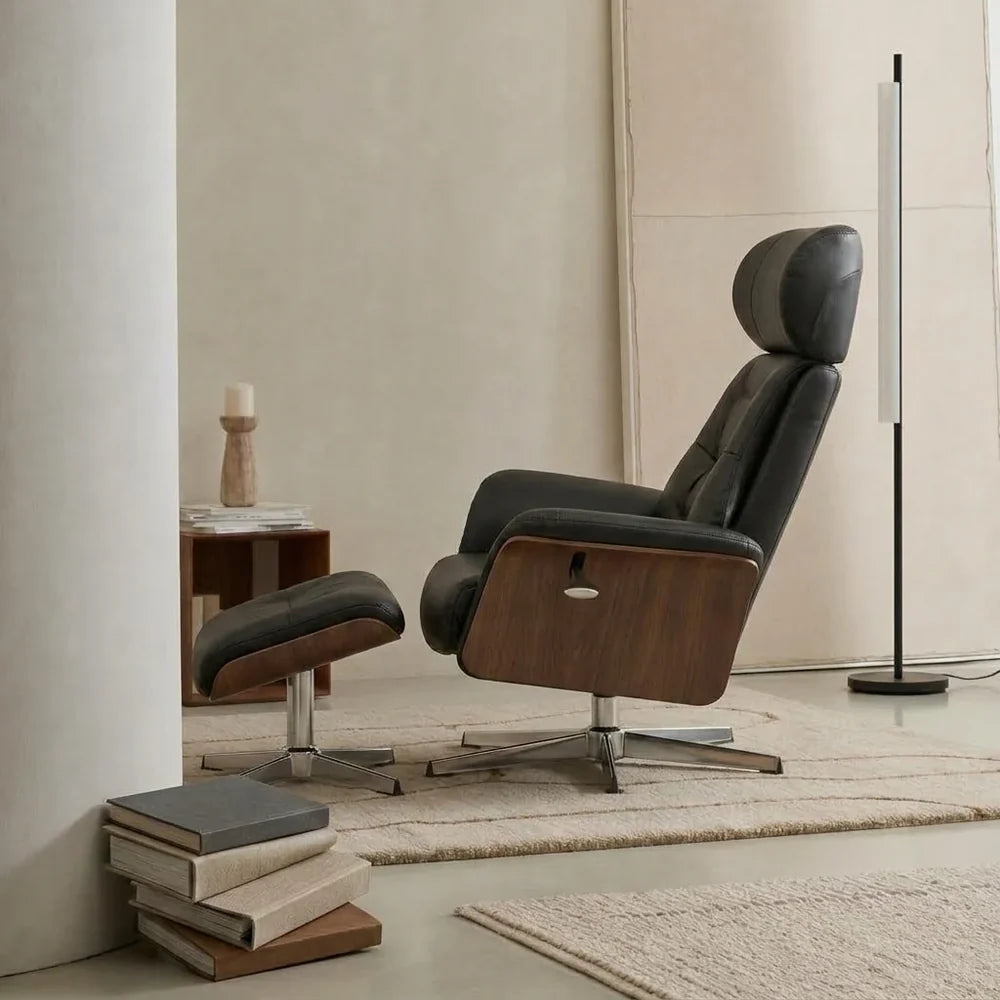 ELVIK – Faux Leather Recliner Armchair Black Adjustable Headrest & Footrest