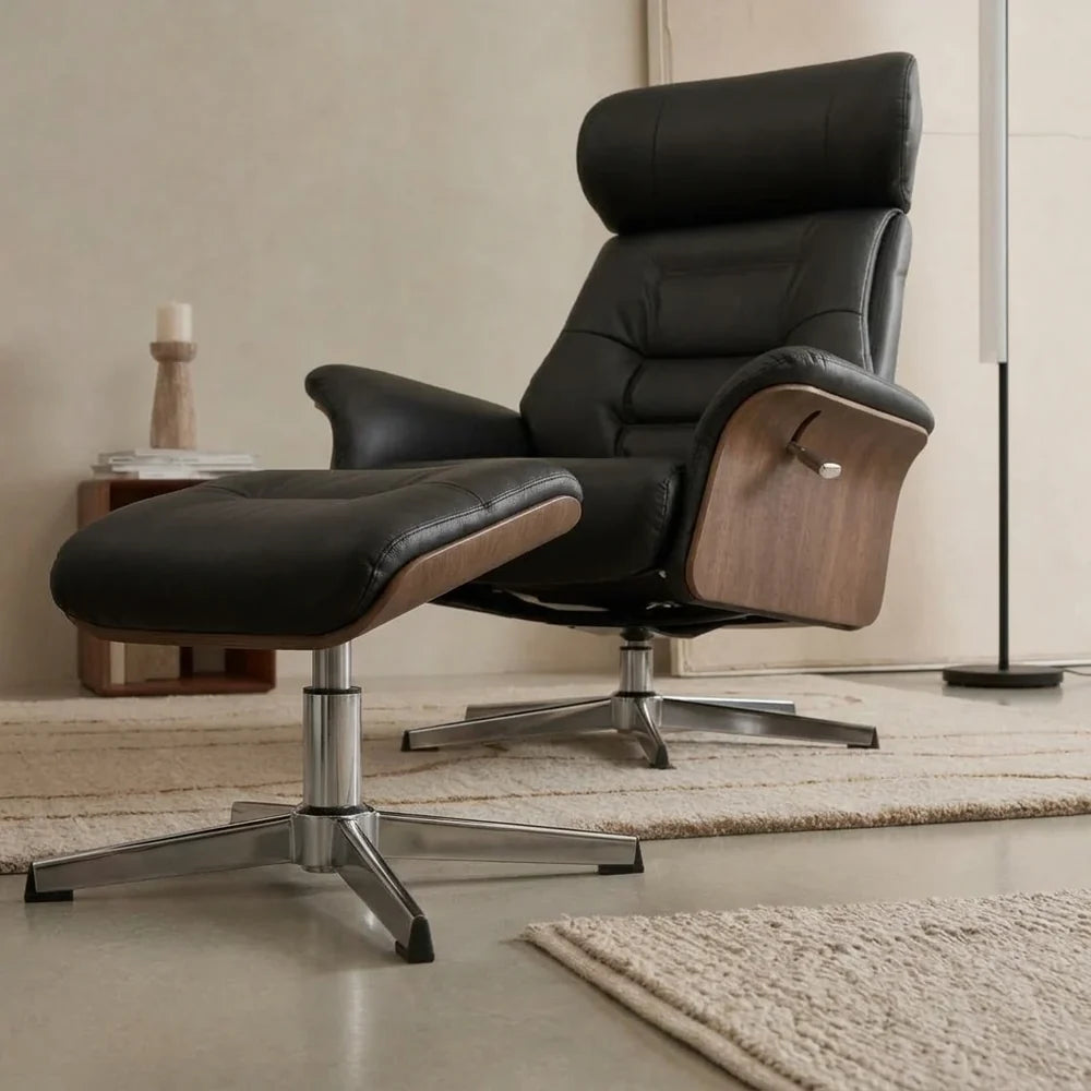 ELVIK – Faux Leather Recliner Armchair Black Adjustable Headrest & Footrest