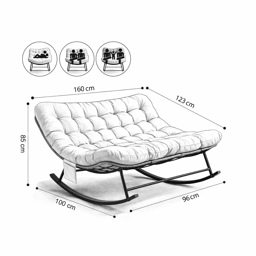 DUOVA – 2-Seater Rocking Chair PE Rattan Outdoor XXL Cushion 160 cm