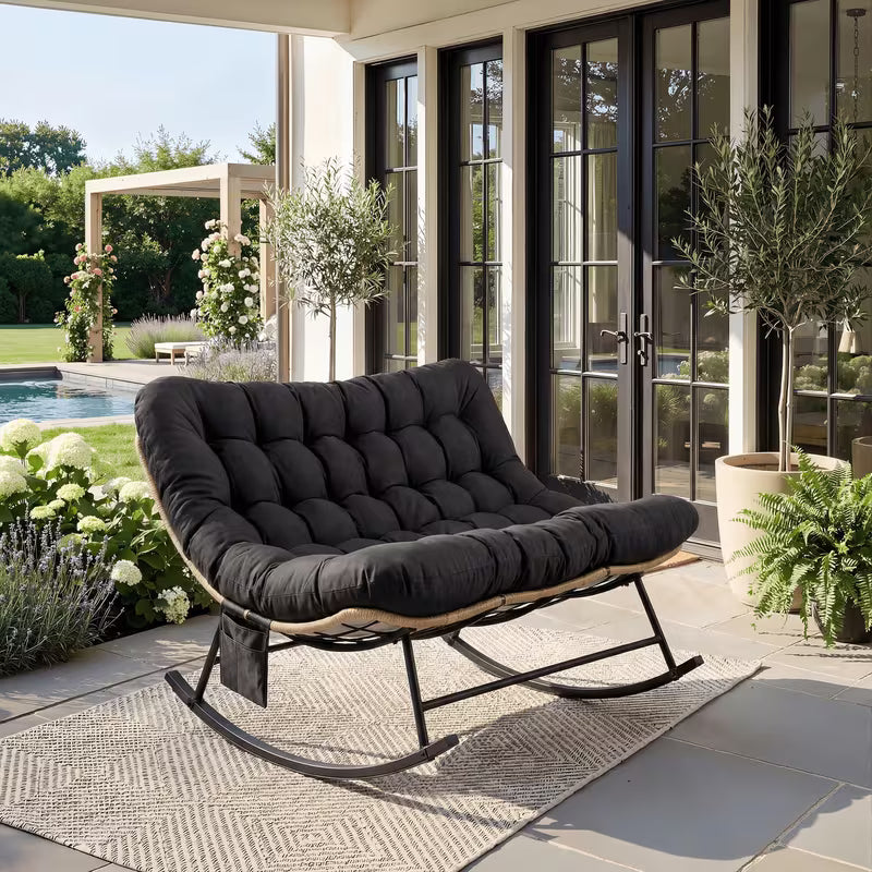 DUOVA – 2-Seater Rocking Chair PE Rattan Outdoor XXL Cushion 160 cm