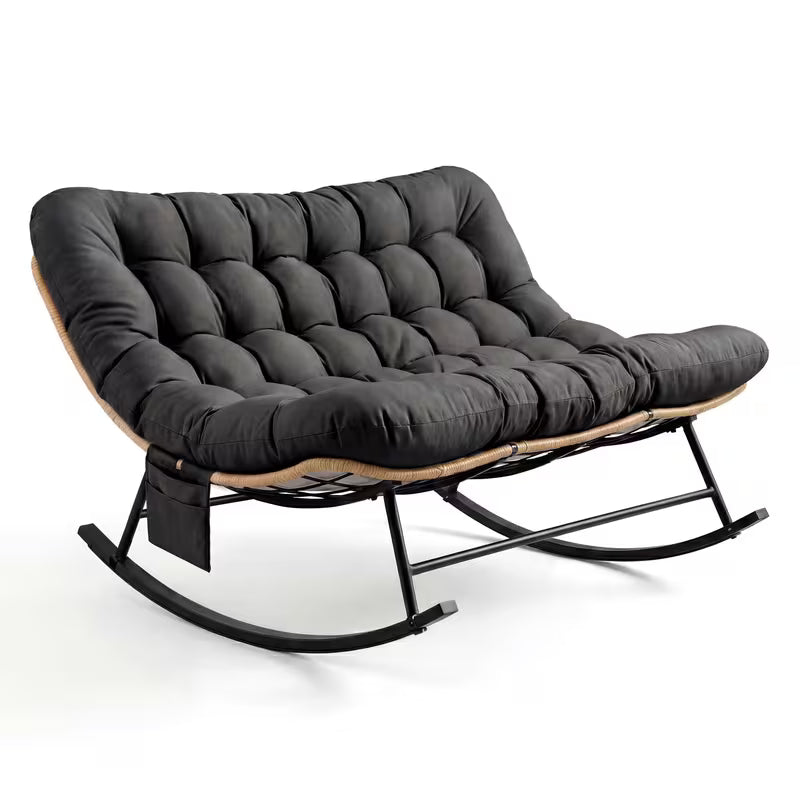 DUOVA – 2-Seater Rocking Chair PE Rattan Outdoor XXL Cushion 160 cm