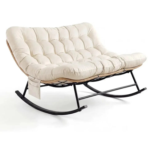 DUOVA – 2-Seater Rocking Chair PE Rattan Outdoor XXL Cushion 160 cm
