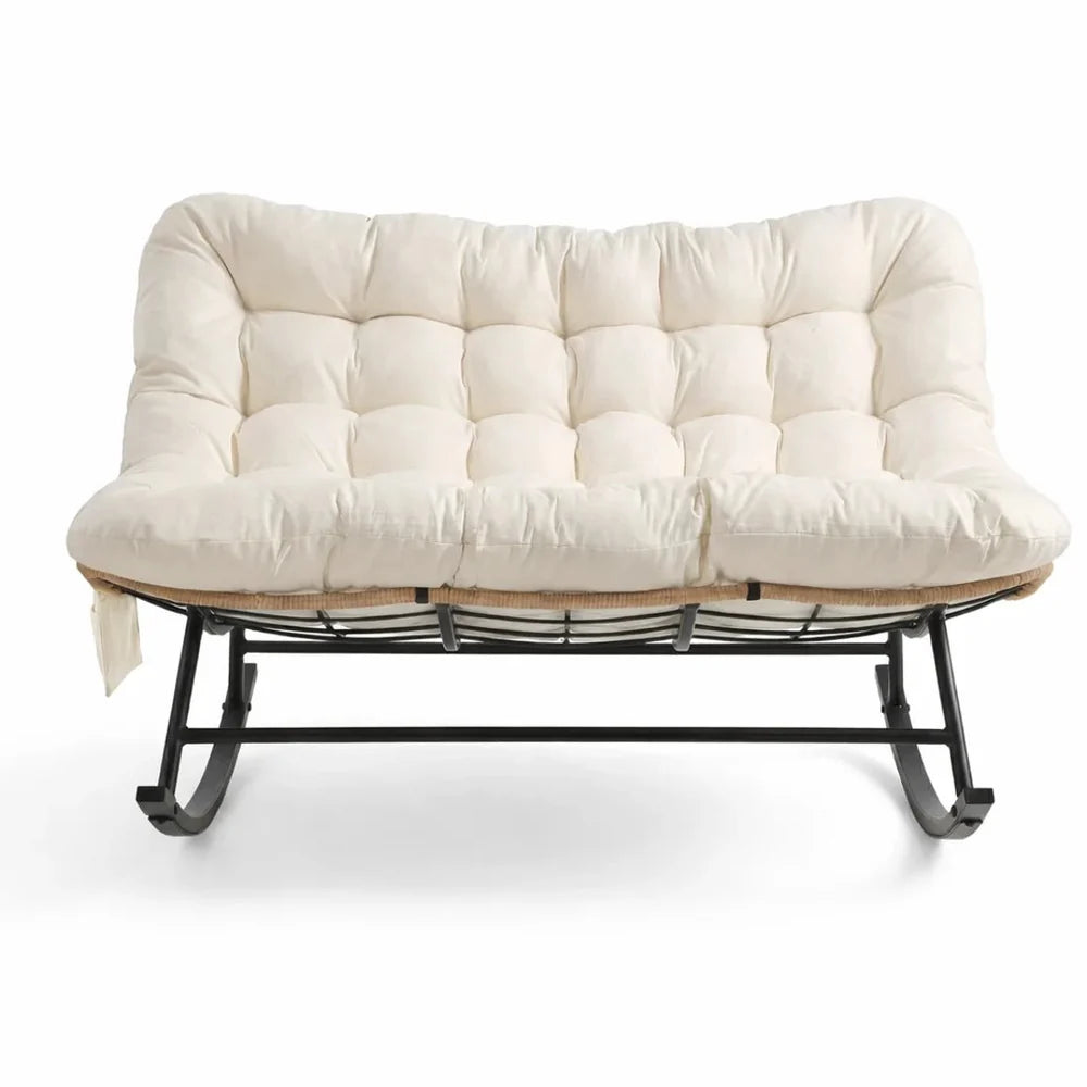 DUOVA – 2-Seater Rocking Chair PE Rattan Outdoor XXL Cushion 160 cm