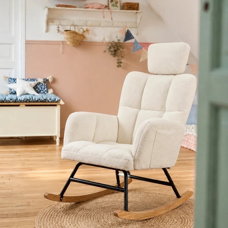 PLUMA – Ultra-Soft Nursing Rocking Chair Adjustable Headrest & Side Pockets