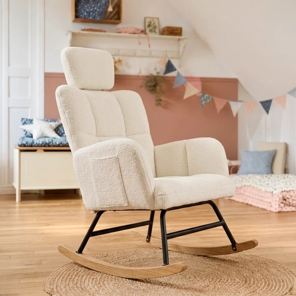 PLUMA – Ultra-Soft Nursing Rocking Chair Adjustable Headrest & Side Pockets