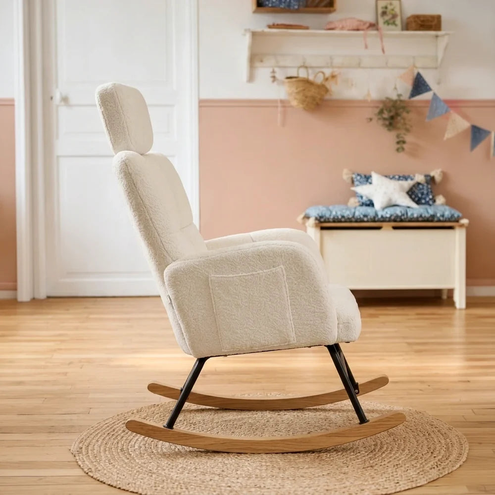 PLUMA – Ultra-Soft Nursing Rocking Chair Adjustable Headrest & Side Pockets