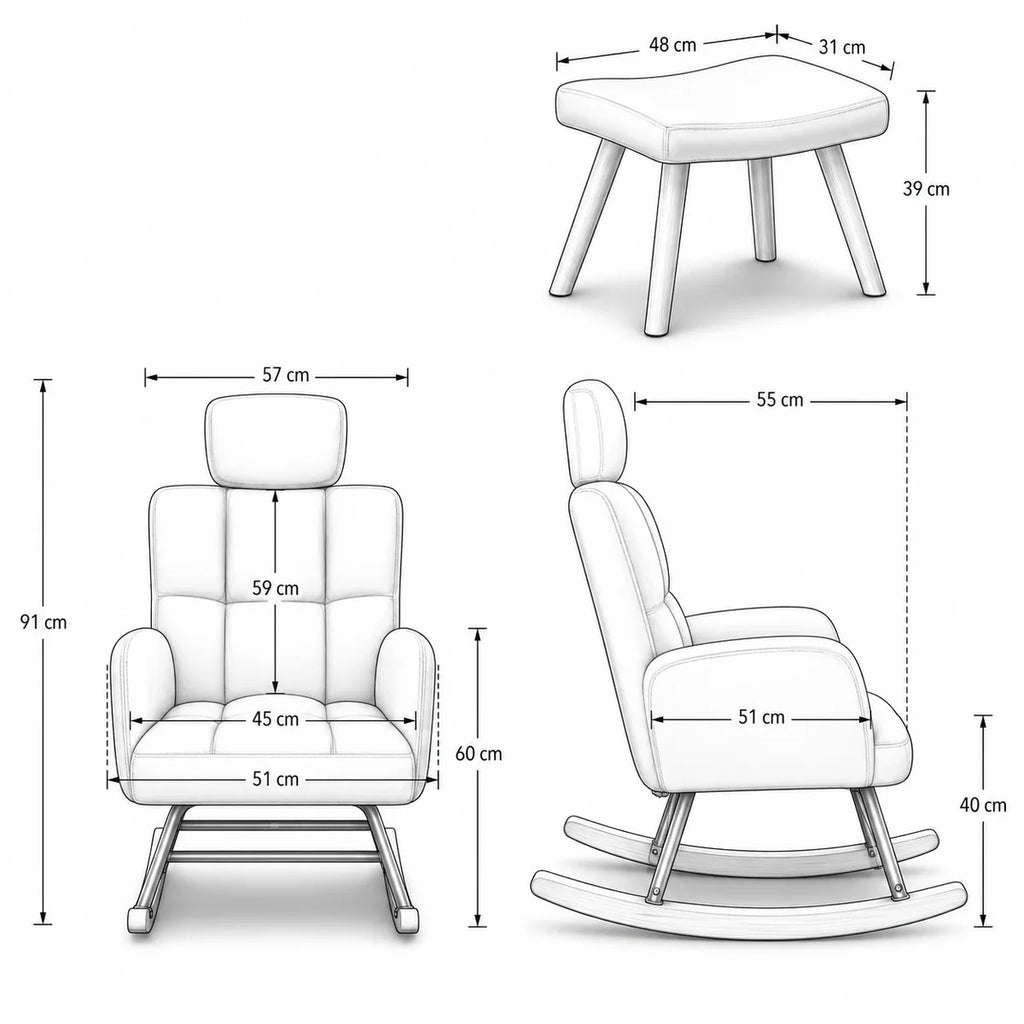 PLUMA – Ultra-Soft Nursing Rocking Chair Adjustable Headrest & Side Pockets
