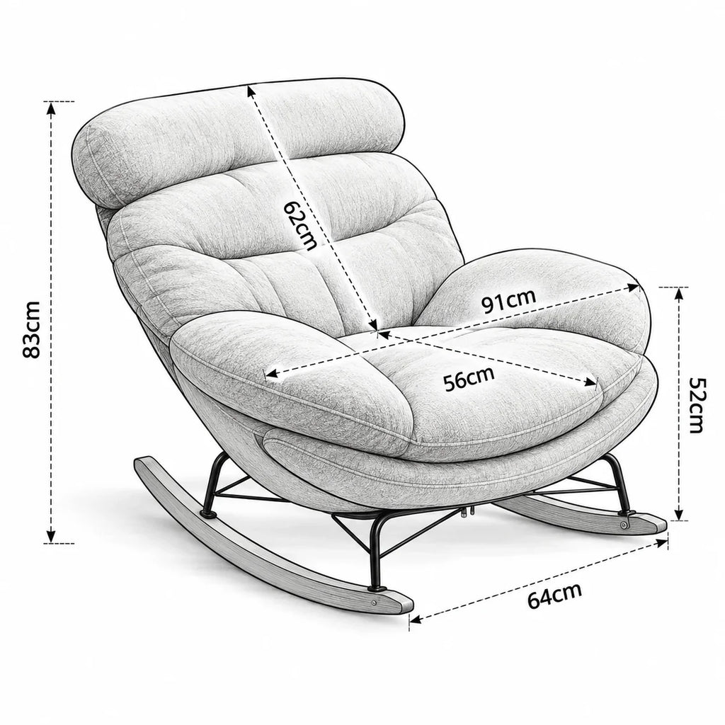 HAVSA – XXL Lounge Rocking Chair 135° Reclining Removable Covers with Footrest