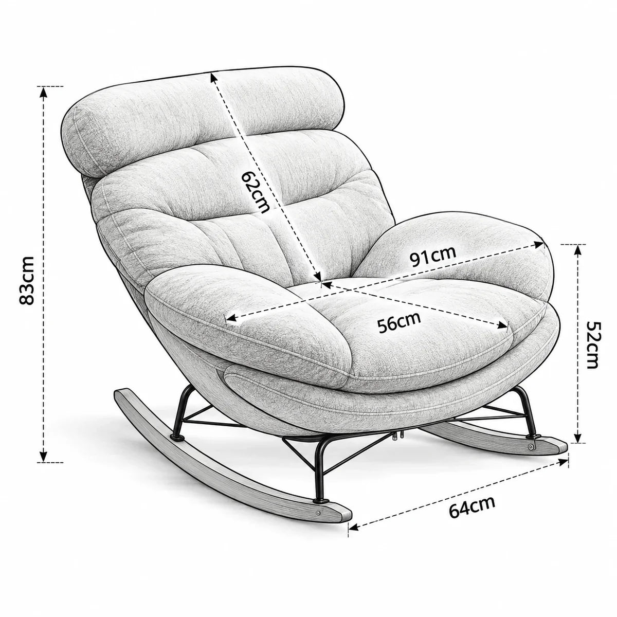 HAVSA – XXL Lounge Rocking Chair 135° Reclining Removable Covers with Footrest