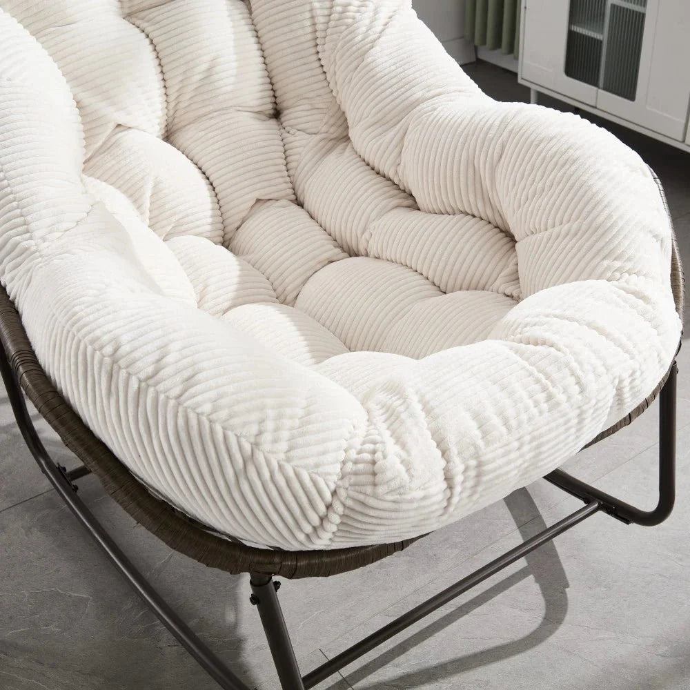 LUNARA – Papasan Rocking Chair Woven Rattan & Corduroy Velvet UV-Resistant